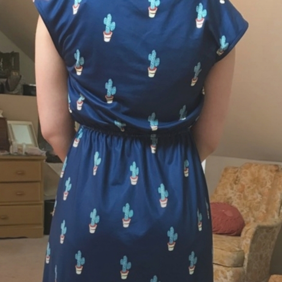 🌵 Modcloth Cactus Plant Blue Maxi Dress S - M 🌵 - Picture 2 of 4
